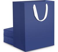 EUSOAR Sac de Emballage Cadeau Bleu - 20 Sacs en Papier avec Poignées Moyenne M 20x10x28cm - Sac Emballage Cadeau pour Anniversaire Noël - Medium Navy Blue Gift Bags - Petit Pochette Cadeau Bleu