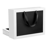 EUSOAR Sacs Cadeaux Noir-Blanc - 10 Pièces 230GSM Pochettes en Papier Avec Anse - M 27x8x21cm Gift Bags Cadeaux Moyens - 230 g/m² Sacs Kraft avec Poignée Noir pour Anniversaire d'Emballage