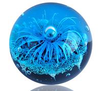 EUSTUMA Figurine de sphère de Fleur Bleue en Verre soufflé à la Main, Boule de Verre de Presse-Papier Bleu, Collection de Plante de mer pour Cadeau d'anniversaire, Presse-Papier en Verre