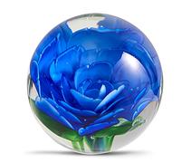 EUSTUMA Figurine presse-papiers fleurs en verre pour le bureau. Offrez-vous un cadeau de la personne que vous aimez, pour la décoration de jardin. (Bleu)