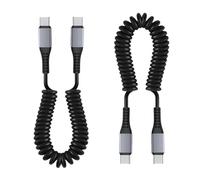 EuSupNova Câble en Spirale Usb c Vers Usb c, Charge pour Téléphone Type c, 1,5m 66w Noir, Spirale compatible avec Android Auto et Plusieurs Séries de Smartphones et de Tablettes