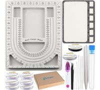 EUTENGAO Planche de perlage avec kit de tapis, gris floqué, fil de bijoux, aiguilles à perles, plateau de rangement pour créations de bracelets, colliers