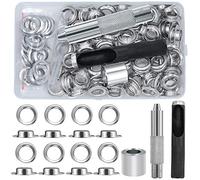 EuTengHao 100 ensembles Kit d'œillets en métal Ensembles d'œillets en métal avec installation d'œillets Kit d'outils pour vêtements Chaussures Sacs Jeans en cuir Bricolage Artisanat (Argent)