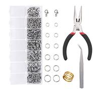 EuTengHao Kit de 1504 anneaux ouverts et fermoirs mousquetons pour réparation de bijoux - Kit d'accessoires pour fabrication de bijoux - Argenté