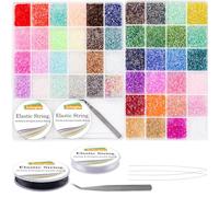 EuTengHao Kit de 16800 Perles en Tube Verre Bugle - Perles de rocaille et Petites perles d'artisanat pour la fabrication de bijoux (3mm, 350 par couleur, 48 couleurs)