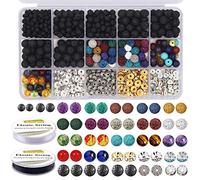 EuTengHao Kit de 602 Perles de Lave avec Chakra et d'Espacement pour Bracelet, Chaîne Élastique pour Diffuser les Huiles Essentielles pour Adultes