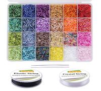 EuTengHao Kit de 9600 perles tubulaires en verre, petites perles artisanales pour fabrication de bracelets, colliers, travaux manuels, avec cordon élastique (7 mm, 24 couleurs)