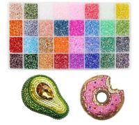 EuTengHao Kit de perles tubulaires 3 mm en verre pour la fabrication de bijoux, la broderie et la décoration intérieure (32 couleurs vives, 19200 pièces)