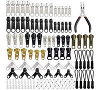 EuTengHao Kit de réparation de fermeture Éclair de rechange pour fermeture Éclair avec pince à fermeture Éclair et tirettes d'extension pour vêtements, vestes, sacs à dos (argenté et noir)