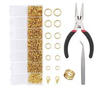 EuTengHao Kit d'outils de réparation de bijoux avec anneaux ouverts et fermoirs mousquetons - 1504 pièces - Kit de fabrication de bijoux avec accessoires pour la fabrication de bijoux - Doré
