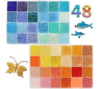EuTengHao Lot de 19 200 perles de rocaille en verre de 2 mm pour loisirs créatifs, bracelets, colliers, loisirs créatifs, fabrication de bijoux (48 couleurs, série jaune/bleu)
