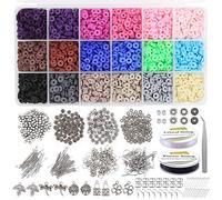 EuTengHao Lot de 5755 perles d'espacement rondes plates en argile polymère pour la fabrication de bijoux, bracelets, colliers, boucles d'oreilles, kit de bricolage avec anneaux ouverts 8 couleurs