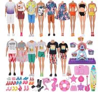EuTengHao Lot de 78 vêtements et accessoires pour poupée fille de 29,9 cm et garçon de 30,5 cm, comprend 28 vêtements, chaussures et chapeau de planche de surf pour couple pour accessoires de style