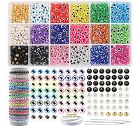EuTengHao Lot de 907 perles en forme de lettres contre le mauvais œil pour la fabrication de bijoux, bracelets, colliers, bijoux, loisirs créatifs (15 styles)