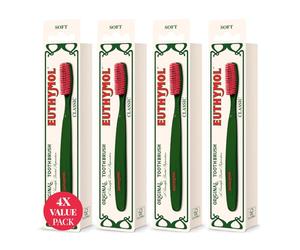 Euthymol Classic Brosse à dents x 4, Grand Petit Plein Tête, Poils doux, Triple Courbe Ergonomique Brosses à dents manuelles, Sensible Gencive Dents, Soins Quotidiens Oral Émailler Dentaire