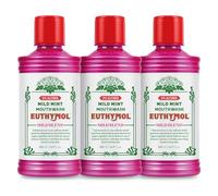 Euthymol Mouthwash Mild Mint 500ml x 3, Alcohol-Free, Distinctive Strong Taste Flavour, Reduce Plaque Gingival Clean Healty Teeth Gums, Freshens Breath Refreshing Daily Oral Dental Care