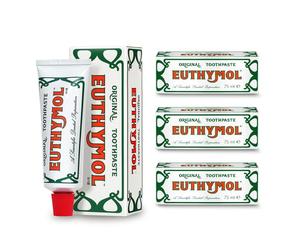 Euthymol Original Dentifrice 75ml x 3, Sans Fluorure, Anti-plaque, Antibactérien, Cavité Protection, Dents et Gencives Propres et Saines, Menthe Fraîche, Soins Dentaires Quotidiens en émail buccal