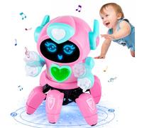 Eutionho Jouets Musicaux pour Filles, Robot Dansant Lumineux Sensoriel pour Bébé Qui Rampe, Cadeaux d'anniversaire et de Noël pour Petite Fille (Rose)