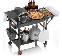 EUTRKei Table de four à pizza avec station de garniture - Chariot de barbecue d'extérieur de 114,3 x 73,7 cm pour Ooni, Ninja, Gozney, Solo - Capacité de 204 kg - Table de gril avec bureau extensible