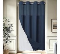 EUTXL Rideau de douche à tissage gaufré sans crochet avec doublure à bouton-pression, 230 g/m², bleu marine, 137,2 x 203,2 cm (l x H)