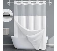 EUTXL Rideau de Douche Blanc sans Crochet avec Doublure à Clipser, 230 g/m², Tissage gaufré pour Salle de Bain, 180 x 188 cm (l x H)