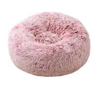 EUTYRG Lit Rond Chaud d'hiver en Peluche pour Chiens et Chats - Sac de Couchage Portable avec Long Coussin en Peluche - 50 cm de diamètre - Rose