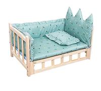EUTYRG Lit surélevé en Bois pour Chien, Double Couche, avec Garde-Corps et Matelas pour Chiens de Taille Moyenne/Petite, idéal pour Une Utilisation en intérieur et à la Maison, 75x50x