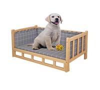 EUTYRG Lit surélevé Gris pour Chien avec escaliers, Cadre en Bois, canapé pour Animaux de Compagnie, pour Chiots/Chiens Moyens/grands, Matelas Doux Lavable