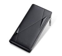 EUTYRG Pochette Homme en Cuir de Vache, Fermeture Éclair, Bi-pli, 3 Compartiments, 3 Poches, 1 Fente pour Carte, Classique, Pour Adultes