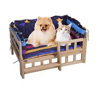 EUTYRG Table d'appoint pour lit d'animal de Compagnie à Double Couche en Bois Massif, avec Matelas, escaliers et Garde-Corps, lit surélevé pour grands, Moyens et Sma
