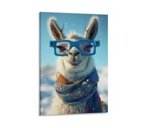 EUUMKOO Impression sur toile avec lunettes de soleil, alpaga, écharpe bleue, animal mignon, affiche d'œuvre d'art pour décoration murale d'intérieur, salon, chambre à coucher, cadre 20 x 30 cm