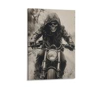 EUUMKOO Impression sur toile murale abstraite tête de mort de motocycliste rétro - 50 x 75 cm