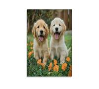 EUUMKOO Impression sur toile représentant un chien assis, animal moderne et floral, herbe - Poster d'œuvre d'art pour décoration murale d'intérieur, salon, chambre à coucher, sans cadre, 20 x 30 cm