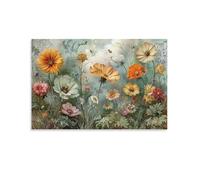 EUUMKOO Toile murale avec bouquet de fleurs naturelles, fleurs sauvages, papillons et fleurs - Poster d'œuvre d'art pour décoration murale d'intérieur, salon, chambre à coucher - 40 x 60 cm