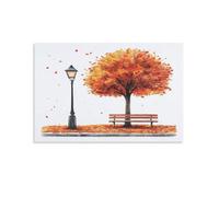 EUUMKOO Toile murale décorative à l'aquarelle de scène de rue rétro lampe banc arbre 60 x 90 cm