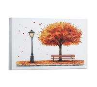 EUUMKOO Toile murale décorative à l'aquarelle de scène de rue rétro lampe banc arbre affiche d'œuvre d'art pour décoration murale d'intérieur, salon, chambre à coucher - 50 x 75 cm