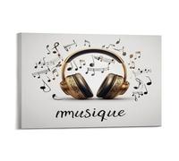 EUUMKOO Toile murale vintage avec écouteurs et notes de musique moderne - 40 x 60 cm