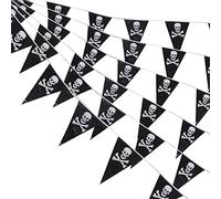 Euvoym Banderole d'Halloween Jolly Roger - Noir et blanc - Crâne et os croisés - Bannière de pirate pour fête sur le thème des pirates - Décoration d'intérieur et d'extérieur (15 m)