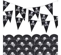 Euvoym Lot de 12 ballons de pirate Jolly Roger avec bannière Jolly Roger - Drapeaux de pirate pour fête d'Halloween ou fête de pirate