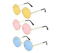 Euvoym Lot de 3 lunettes de soleil rondes avec cadre en métal style hippie années 60 et 70