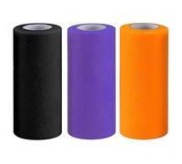 Euvoym Lot de 3 rouleaux de tulle transparent pour la fabrication de nœuds tutu, décoration d'Halloween, noir, orange, violet, 15,2 cm x 22,9 m