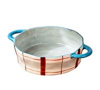 EUXHTYWP Bol à soupe avec anses, bol en céramique, ramen peu profond, grand pho, compatible micro-ondes - Bleu et rayures carreaux 25 x 18 6 cm, 850 ml