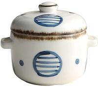 EUXHTYWP Bol à soupe avec anses, l'oignon et couvercle, en céramique de 500 ml, Compatible micro-ondes four, 13,5 x 11,8 cm - Bleu