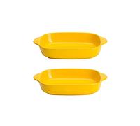 EUXHTYWP Plats de cuisson au four, 2 petits plats rectangulaires en céramique avec poignée for, plat, à lasagnes, individuel 8, pouces(Yellow)