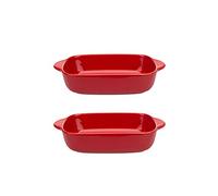 EUXHTYWP Plats de cuisson au four, 2 petits plats rectangulaires en céramique avec poignée for, plat, à lasagnes, individuel 8, pouces(Red)