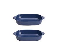 EUXHTYWP Plats de cuisson au four, 2 petits plats rectangulaires en céramique avec poignée for, plat, à lasagnes, individuel 8, pouces(Blue)
