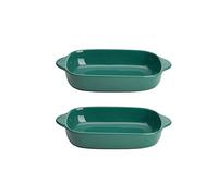 EUXHTYWP Plats de cuisson au four, 2 petits plats rectangulaires en céramique avec poignée for, plat, à lasagnes, individuel 8, pouces(Green)
