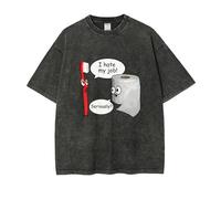 EUxrbanime T-Shirt Vintage délavé à Manches Courtes imprimé Dialogue Amusant, t-Shirt Ample en Coton