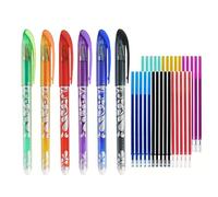 Euyehn Stylos effaçables, 6 couleurs d'encre lisse, pointe fine de 0,5 mm avec 30 recharges, stylos gel effaçables de couleur pour, adultes, école, travail, journal