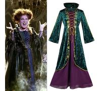 Euyehn Winifred Sanderson Robe de cosplay pour femme - Robe de cosplay de sorcière avec perruque - Robe médiévale de sorcière pour Halloween - Robe de sorcière verte